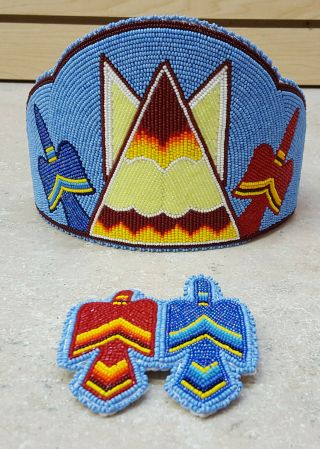 Hand Crafted Beaded Tipi Waterbird Native American Indian Crown And Barrette