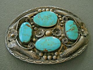 Native American Indian Turquoise Sterling Silver Belt Buckle Robert Becenti