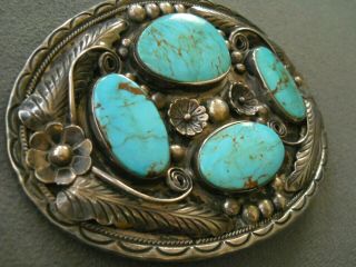 Native American Indian Turquoise Sterling Silver Belt Buckle ROBERT BECENTI 2