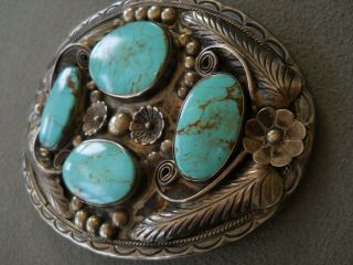 Native American Indian Turquoise Sterling Silver Belt Buckle ROBERT BECENTI 3