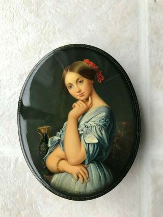 1998 Russian Fedoskino Lacquer Box With Finely Painted Portrait $1350 Cost