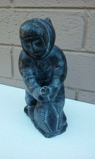 Eli Akiru Quissa (1914 - 1984) Eskimo Inuit Art Carved Stone Hunter Figure Goose