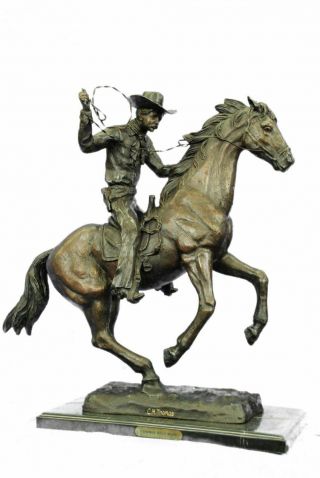 Cowboy With Rope Western Bronze Sculpture Tribute To Frederic Remington 22 " X 24