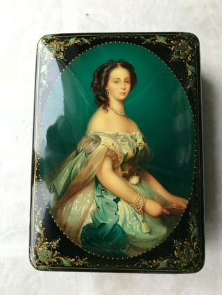 Russian Fedoskino Lacquer Box With Finely Painted Woman Portrait By Chirkova