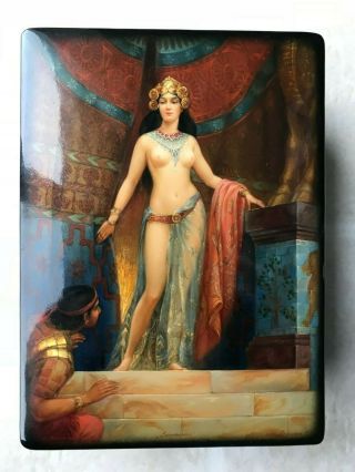 1998 Russian Fedoskino Lacquer Box Finely Painted Harem Beauty By Danshina