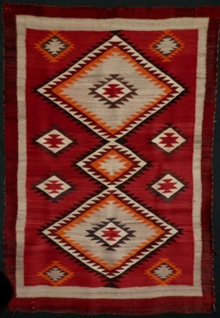 " Transitional Period " Ca 1910 Red Mesa Navajo Blanket.  Design,  Color,  Cond