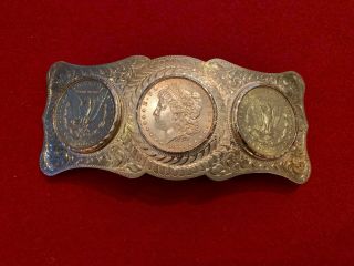 3 Silver Dollar Belt Buckle Sterling Silver 1880/1883/1900