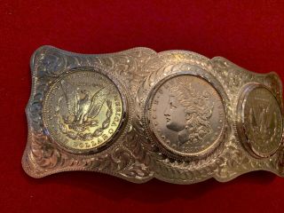 3 Silver Dollar Belt Buckle Sterling Silver 1880/1883/1900 2