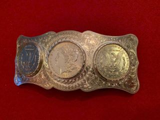 3 Silver Dollar Belt Buckle Sterling Silver 1880/1883/1900 3