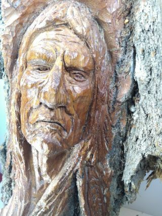 Native American Indian Hand Carved Bark Wood Carving Handmade Wall Art