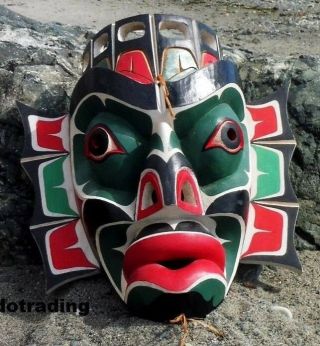 Northwest Coast First Nations 18x17 Native Cedar Carved Chief Of The Sea Mask