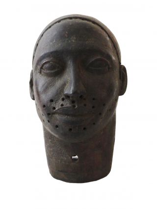 Old Lg Benin Bronze Head Of Oba Nigeria African 12.  5 " H