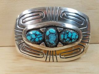 Rare Julian Lovato Sterling Silver And Turqoise Belt Buckle