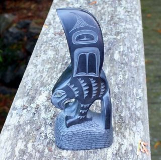 Haida Gwaii Argillite Eagle Totem Pole Sculpture By Glen Pollard,  Signed,  1998