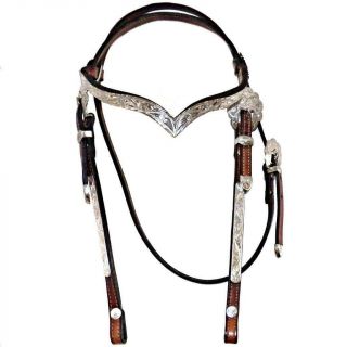 Dale Chavez Sterling Silver Plate V Shaped Browband Western Show Headstall 2