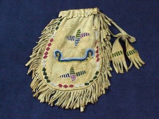 Sioux Indian Tear Drop Beaded Hide Bag - Circa 1890 