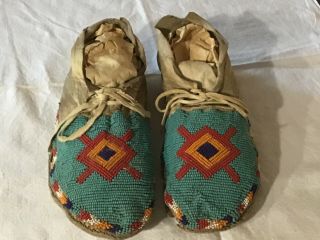 Native American Plains Indian Beaded & Hide Moccasins 1880 - 1900 Sioux,  Cheyenne