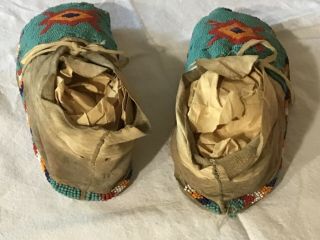 NATIVE AMERICAN PLAINS INDIAN BEADED & HIDE MOCCASINS 1880 - 1900 SIOUX,  CHEYENNE 3