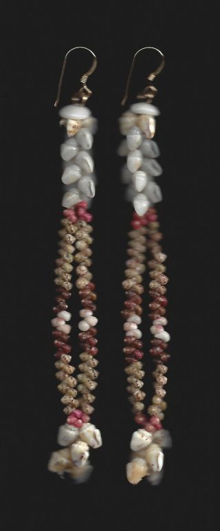 Hawaiian 100 Niihau Shell Kipona Style 4 - 3/4 " Dangle Earrings