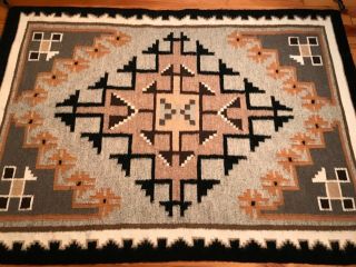 Fine Navajo Two Grey Hills Tapestry / Rug,  Colors - Handspun - Design