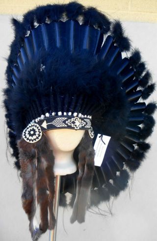 Native American Navajo Indian Headdress 36 " Black Legend All Black