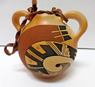 Hopi - Tewa Pottery Canteen With Handles By Dorothy Ami - First Mesa Arizona