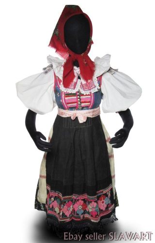 Slovak Folk Costume Vazec Embroidered Apron Blouse Blueprint Skirt Dress Kroj
