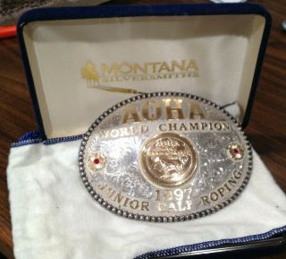 Aqha World Champion 1997 Junior Calf Roping Sterling Silver Belt Buckle