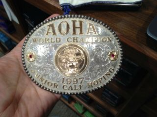 AQHA World Champion 1997 Junior Calf Roping Sterling Silver Belt Buckle 2