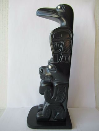 Northwest Coast Native Art (haida) Argillite Raven And Bear Pole