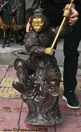 31 " Chinese Bronze Gilt Monkey King Sun Wukong Mars Buddha God Statue Sculpture