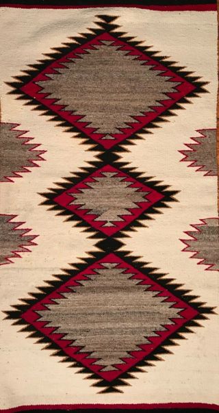 Fine Navajo Red Mesa Rug,  Classic Ganado Style 3 Outline Diamond Pattern,  C1940