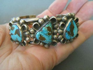 Southwestern Native American 3 - Stone Turquoise Sterling Silver Cuff Bracelet