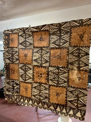 Large Polynesian Bark Cloth Tonga Pacific Island Tapa Painting 89x79 Ngatu Art