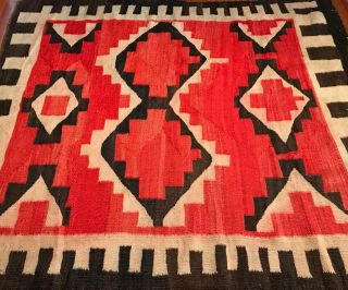Historic 1900 Navajo Transitional Ganado Rug,  Checkered Border,  Vibrant Colors