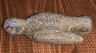 Extremely Old Zuni Carved Lapis Bird Fetish With Coral Eyes