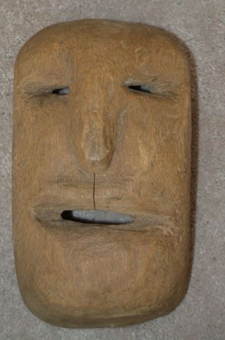 Old Early 20th C.  Eskimo Hand Carved Wooden Very Worn Mask - Inuit