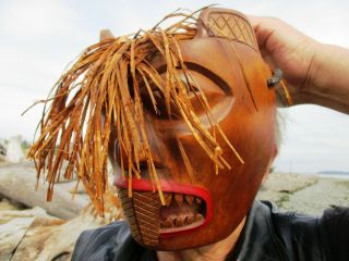 Northwest Coast First Nations Old Native Cedar Art Carved Beaver Man Mask Signed