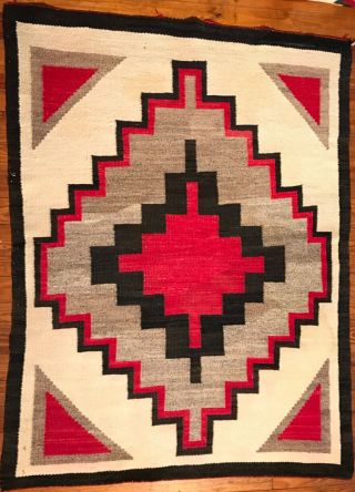 Fine Ganado Navajo Rug,  Classic Hubbell Trading Post Design,  Handspun Wool,  C1930