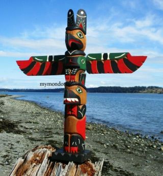 Northwest Coast First Nations native cedar Art carving HUGE Williams TOTEM POLE 2