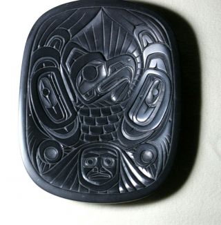 N.  W.  C.  Haida - Carved Argillite Eagle Dish By Artist Don Gates Circa 1991