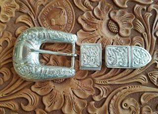 Buckle Set 1 " (. 925) Sterling Silver Texas Ranger Initial Buckle Hand Engraved