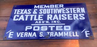 Old “crooked E Ranch” Texas Southwestern Cattle Raisers Porcelain Livestock Sign