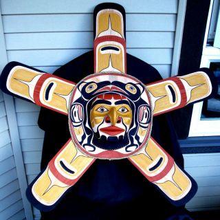 Northwest Coast Native Art Large Glowing Raven Spirit Sunmask Sculpture