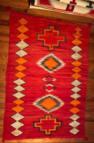 Historic 1880s Navajo Transitional Blanket / Rug,  Vibrant Colors,  Soft Handspun