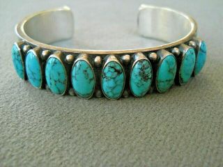 Kirk Smith Native American Navajo Turquoise Row Sterling Silver Bracelet Ks