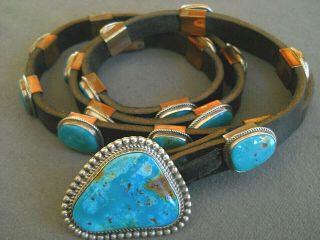 Running Bear Native American Rich Blue Turquoise Sterling Silver Concho Belt