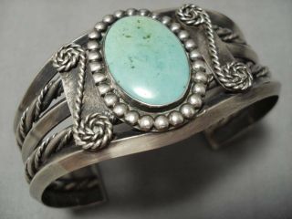 Heavy Vintage Navajo Domed Cerrillos Turquoise Sterling Silver Bracelet Old