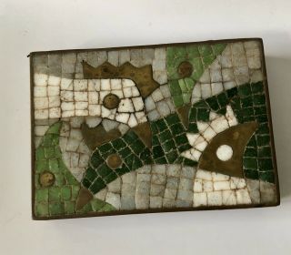 Salvador Teran Taxco Midcentury Handwrought Mosaic Brass Box 415