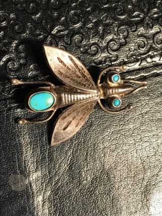 Fred Peshlakai Navajo Early Horse Fly Turquoise Hand Worked Pin Stamped Sign